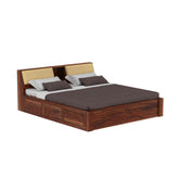 Rubikk Solid Sheesham Wood Hydraulic Bed With Box Storage (King Size, Natural Finish)